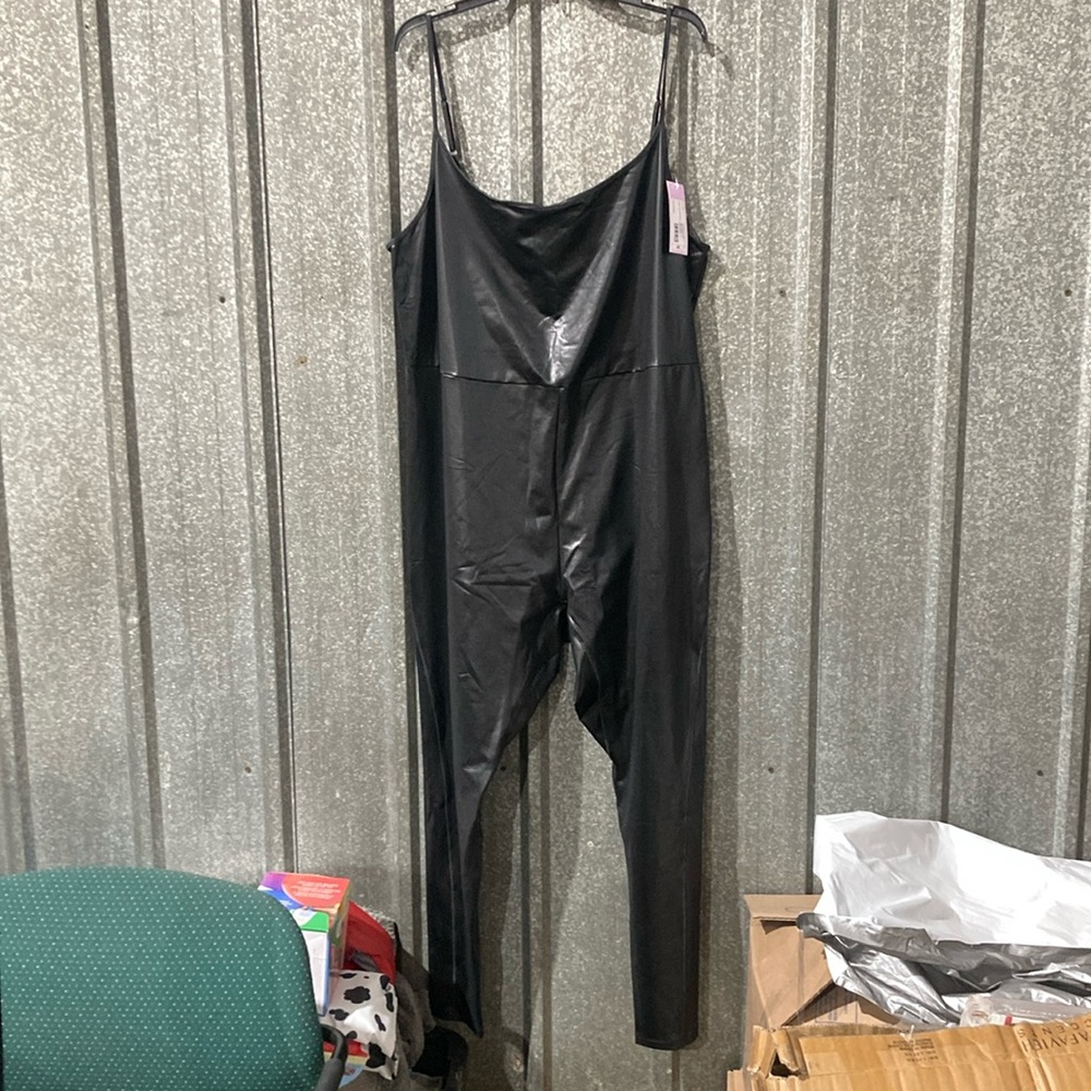 Black Metallic Faux Leather Romper